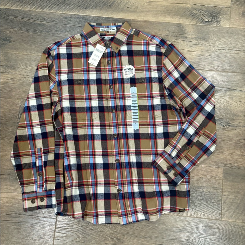 Duluth Trading Co Men's Plaid Shirt in Brown, Blue, and Red